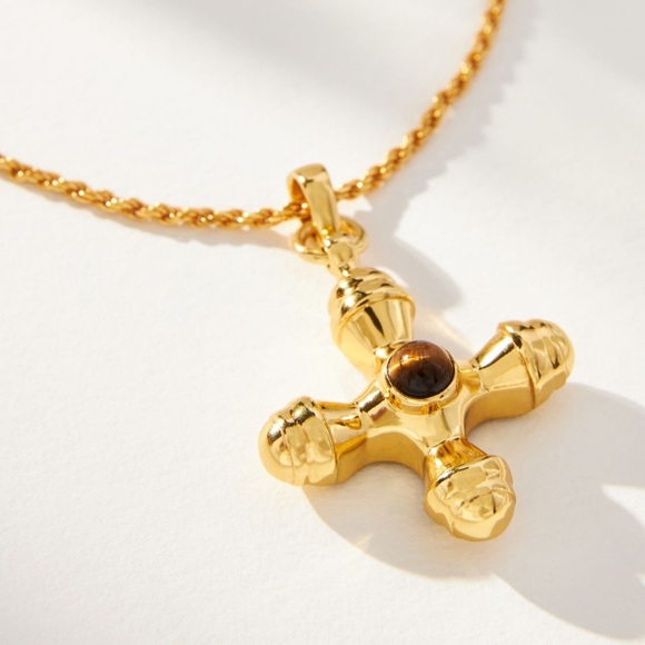 24K Gold Tigers eye gold cross - Picture 3 of 10